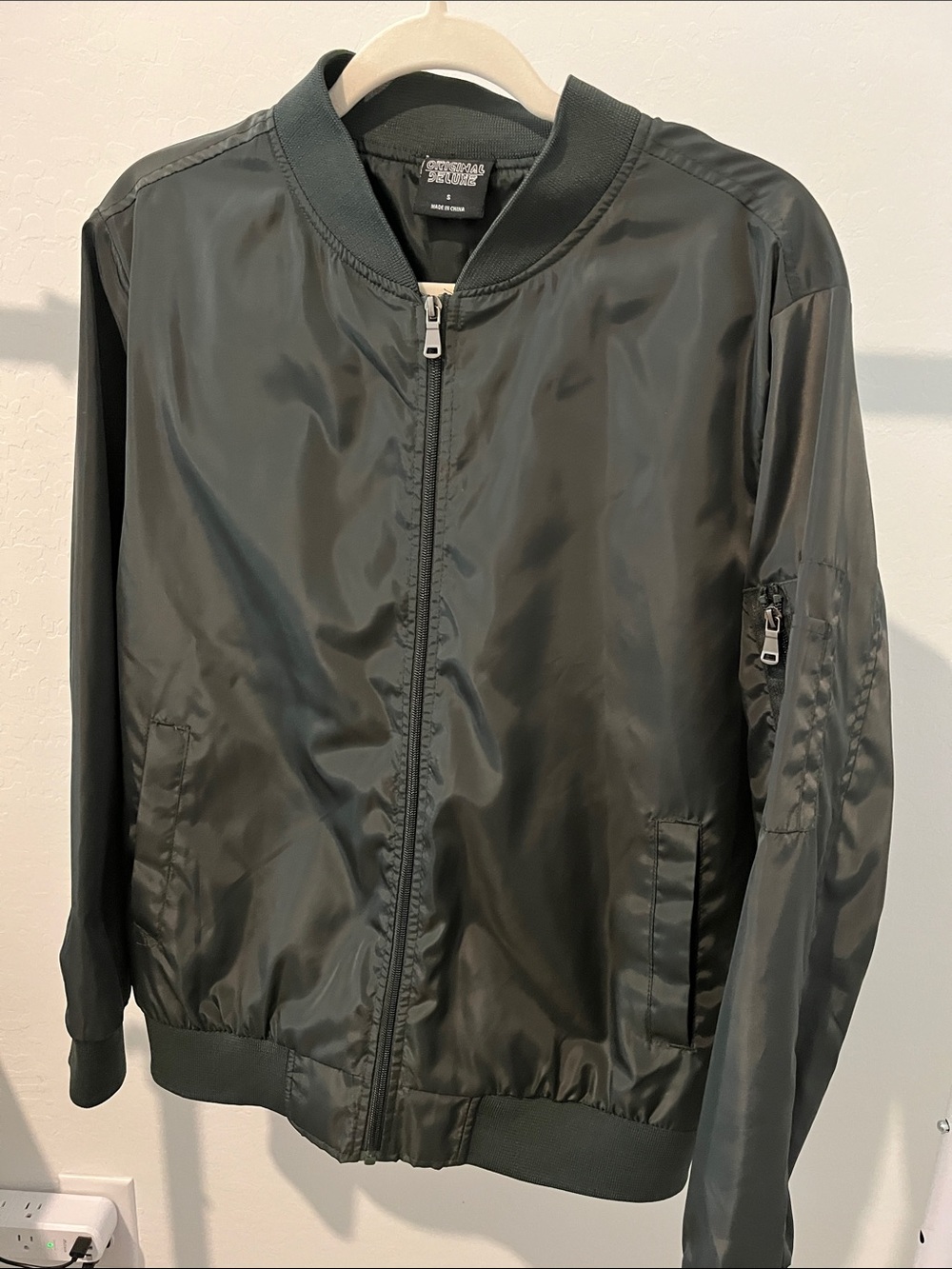 Green Satin Zip Jacket Men's